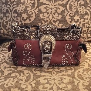 Montana West Burgundy Rhinestone Purse